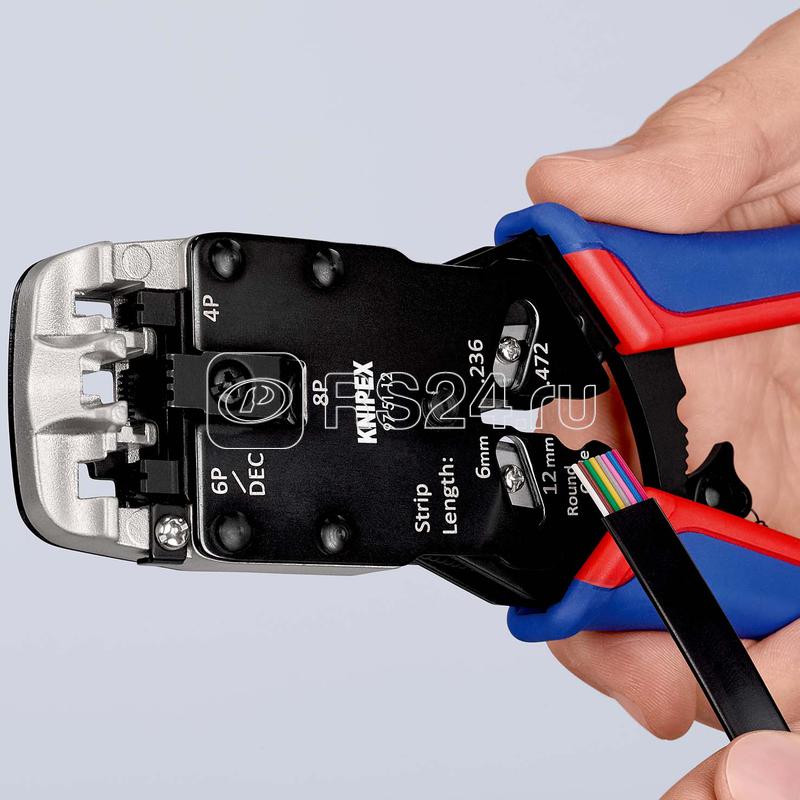 Пресс-клещи для штекеров RJ (Western) для реза и зачистки плоских неэкранированных телефонных кабелей Knipex KN-975112SB