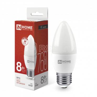 Лампа светодиодная LED-СВЕЧА-VC 8Вт свеча 4000К нейтр. бел. E27 760лм 230В IN HOME 4690612020457