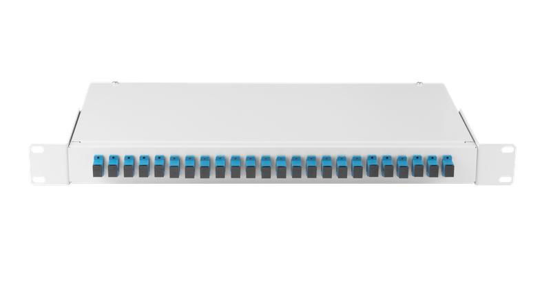 Кросс оптический 19дюйм 1U 24 порта SC/UPC(24 одинарных SC/UPC адаптера) SM 9/125 OS2 стальной сер. в комплекте: адаптеры монтаж. шнуры 1м сплайс-кассета с крышкой гильзы NIKOMAX NMF-RP24SCUS2-WS-ES-1U-GY