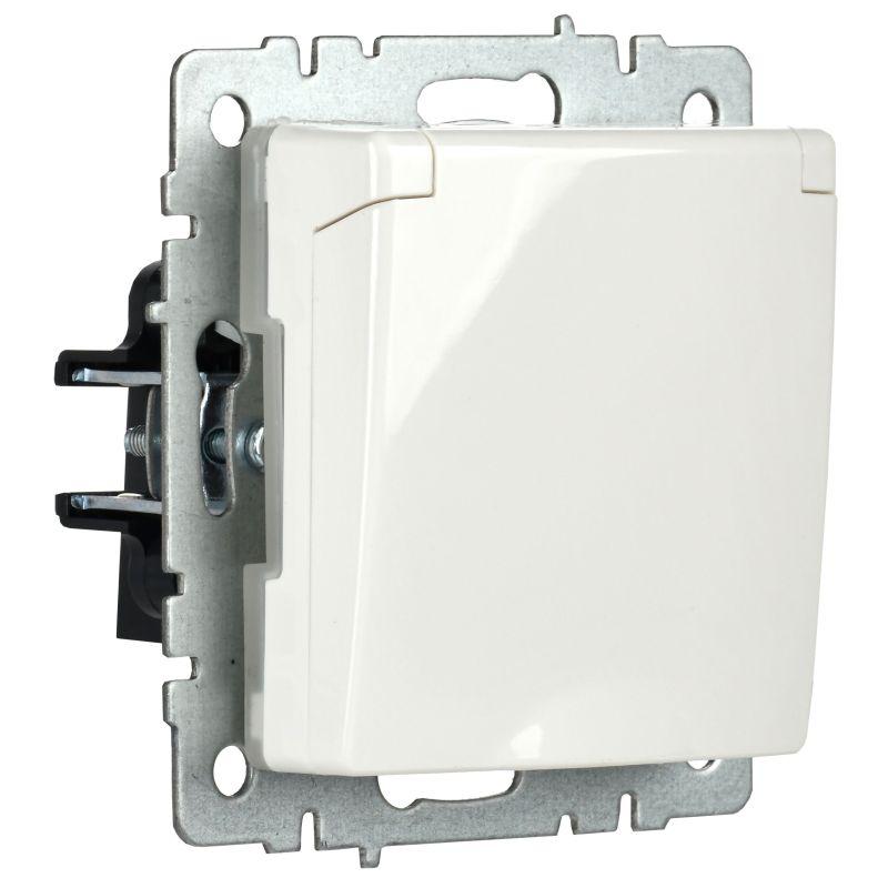 Розетка BRITE РСбш10-3-44-БрБ 16А IP44 с заземл. защ. шторки с крышкой механизм бел. IEK BR-R16-16-44-K01