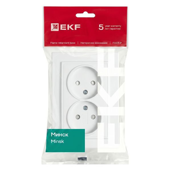 Розетка 2-м СП Минск 10А IP20 без заземл. защ. шторки бел. Basic EKF ERR10-102-100