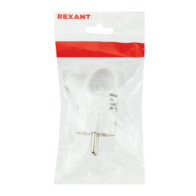 Вилка Евро угловая 16А с заземл. с кольцом бел. Rexant 11-8951