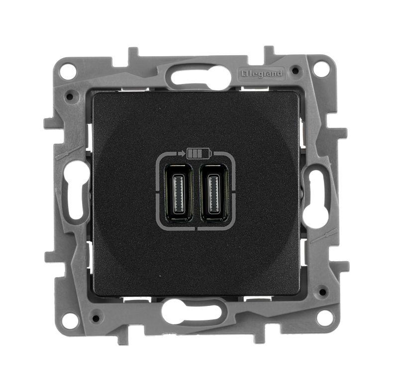 Устройство зарядное Etika с 2-мя USB разъемами C и C 240В/5В 3000мА антрацит IEK 672635