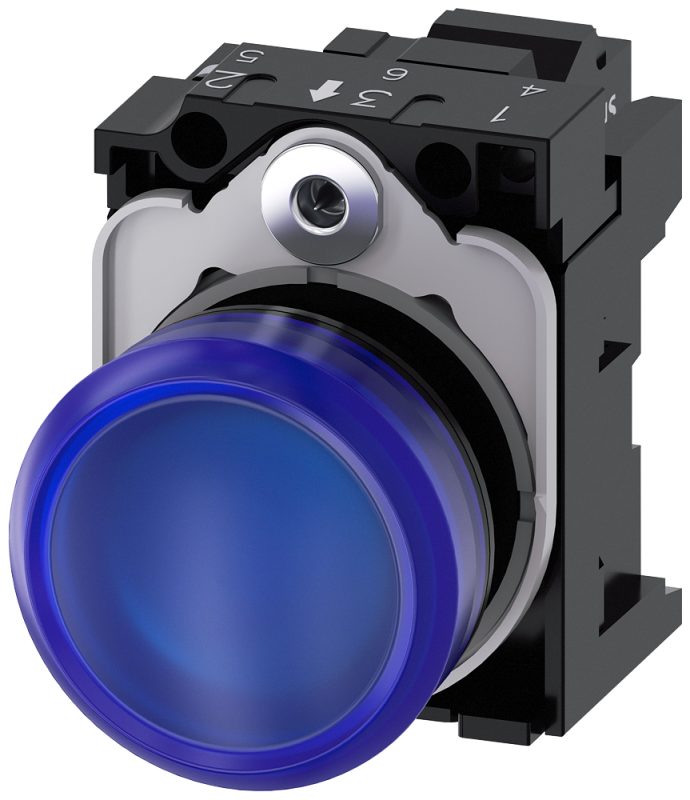 Индикатор световой 22мм кругл. син. матов. рассеив. пластик. 230В AC Siemens 3SU11066AA503AA0