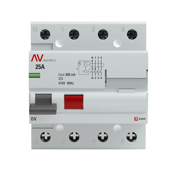 Выключатель дифференциального тока (УЗО) 4п 25А 300мА тип AC DV AVERES EKF rccb-4-25-300-ac-av