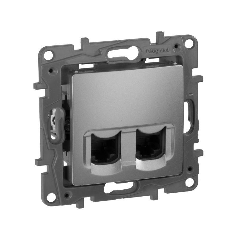 Розетка компьютерная 2-м СП Etika RJ45 кат.5E UTP механизм алюм. IEK 672455