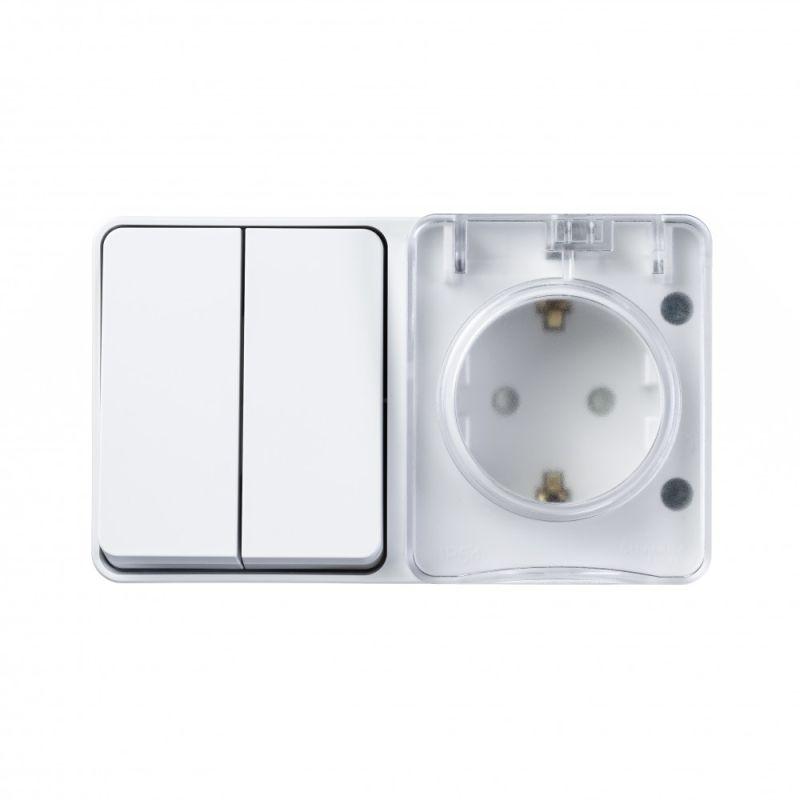 Блок ОП AtlasDesign PROFI IP54 (розетка 1-м 16А заземл. защ. шторки + 2-кл. выключатель 10А) бел. SE ATN540174