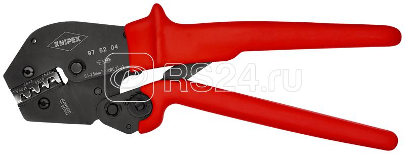 Пресс-клещи под штекеры открытые неизолированные (2.8+44412мм ширина штекеров) 0.1-2.5кв.мм AWG 27-13 кол-во гнезд: 4 L-250мм Knipex KN-975204