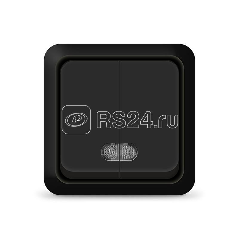 Выключатель 2-кл. ОП Олимп 10А IP20 с подсветкой черн. Universal 2214