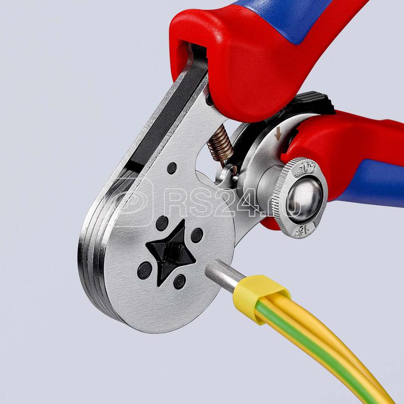 Пресс-клещи для контактных гильз квадратный обжим самонастраивающиеся с боковой установкой кол-во гнезд: 1 гильзы Knipex KN-975504