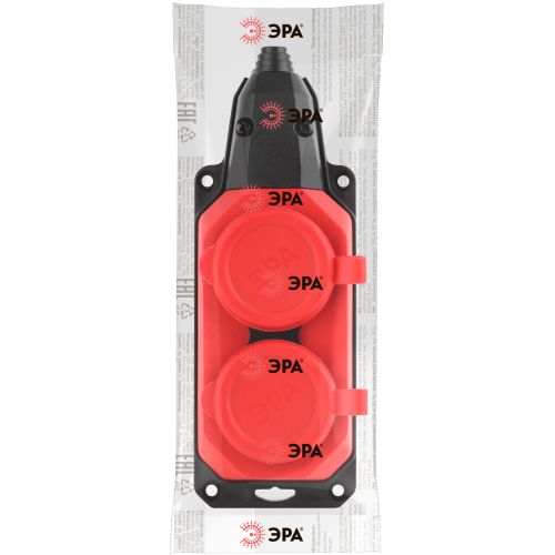 Колодка удлинителя 2-м с заземл. 16А IP44 K-2e-RED-IP44 каучук красн. Эра Б0044551