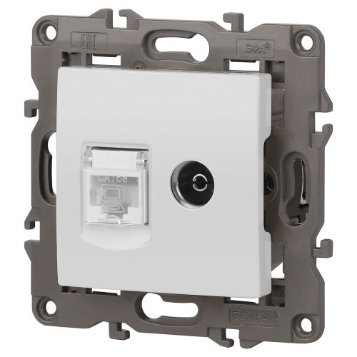 Розетка компьютерная + телевизионная 2-м Elegance 14-3110-01 RJ45 + TV IP20 механизм бел. Эра Б0034314