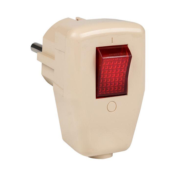 Вилка угловая с выключателем 16А 250В с заземл. беж. EKF AVYS16-20