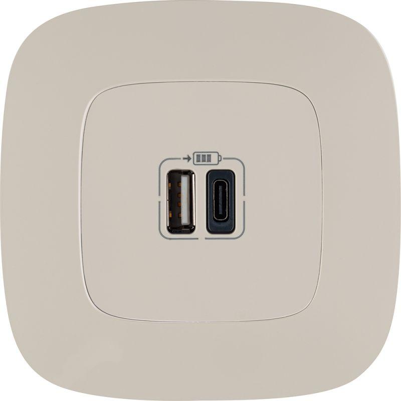 Устройство зарядное Valena Allure с 2-мя USB-разъемами тип A-тип C 240В/5В 3000мА с лиц. панелью сл. кость Leg 754966