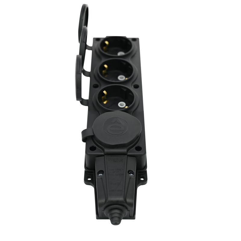 Колодка удлинителя 4-м MultiSet 16А 250В IP44 с заземл. каучук черн. SE MST4104BK