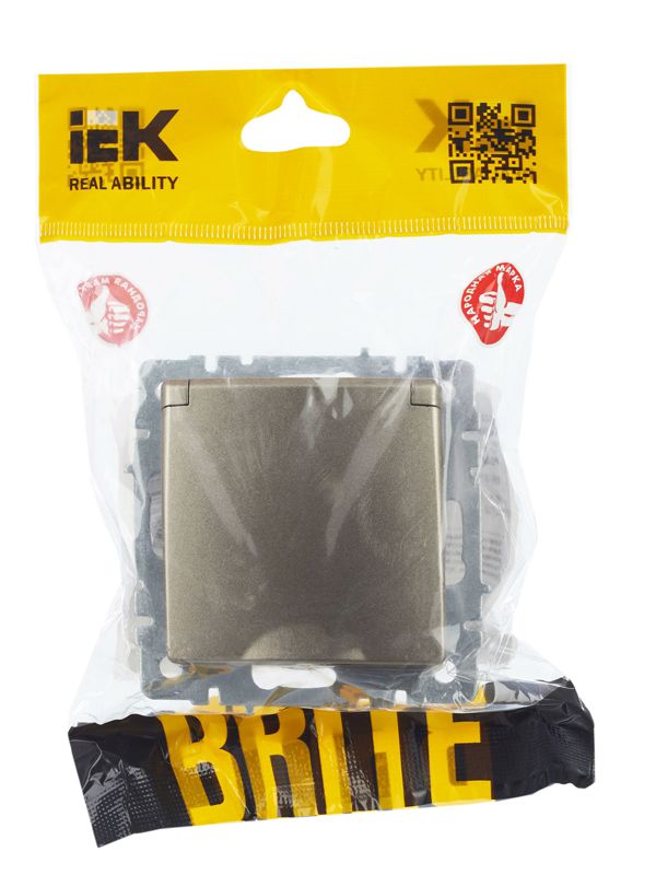 Розетка BRITE РСбш10-3-44-БрШ 16А IP44 с заземл. защ. шторки с крышкой механизм шампань IEK BR-R16-16-44-K37
