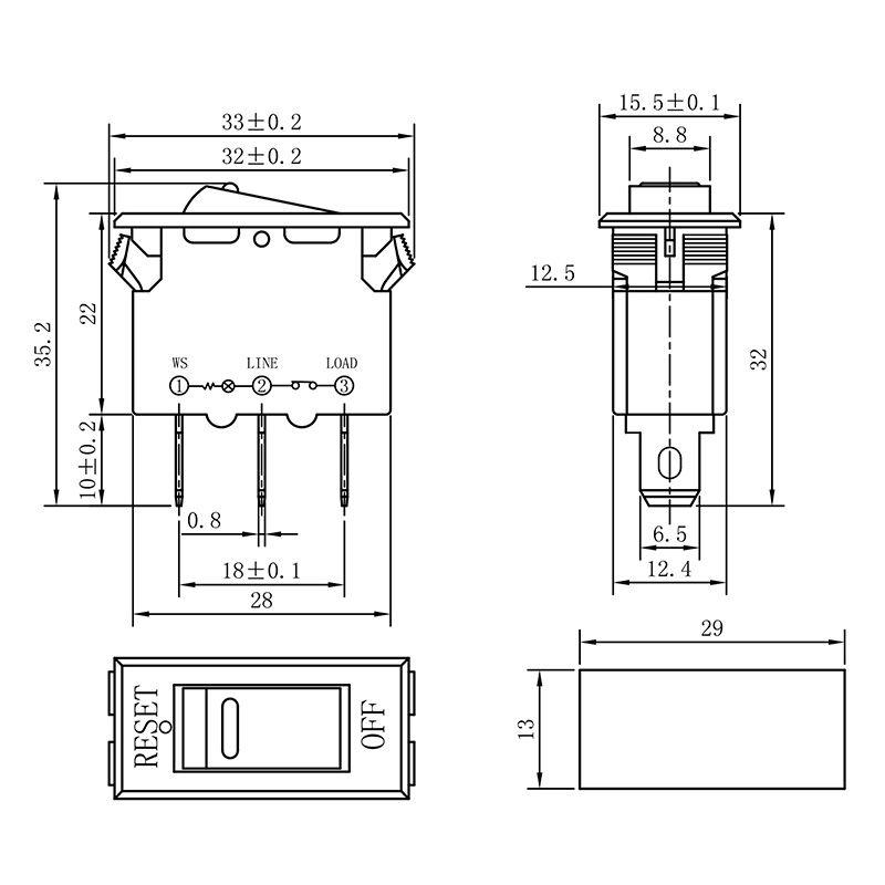 Выключатель - автомат клавишный 250В 15А (3с) RESET-OFF красн. с подсветкой (IRS-1-R15) Rexant 36-2610
