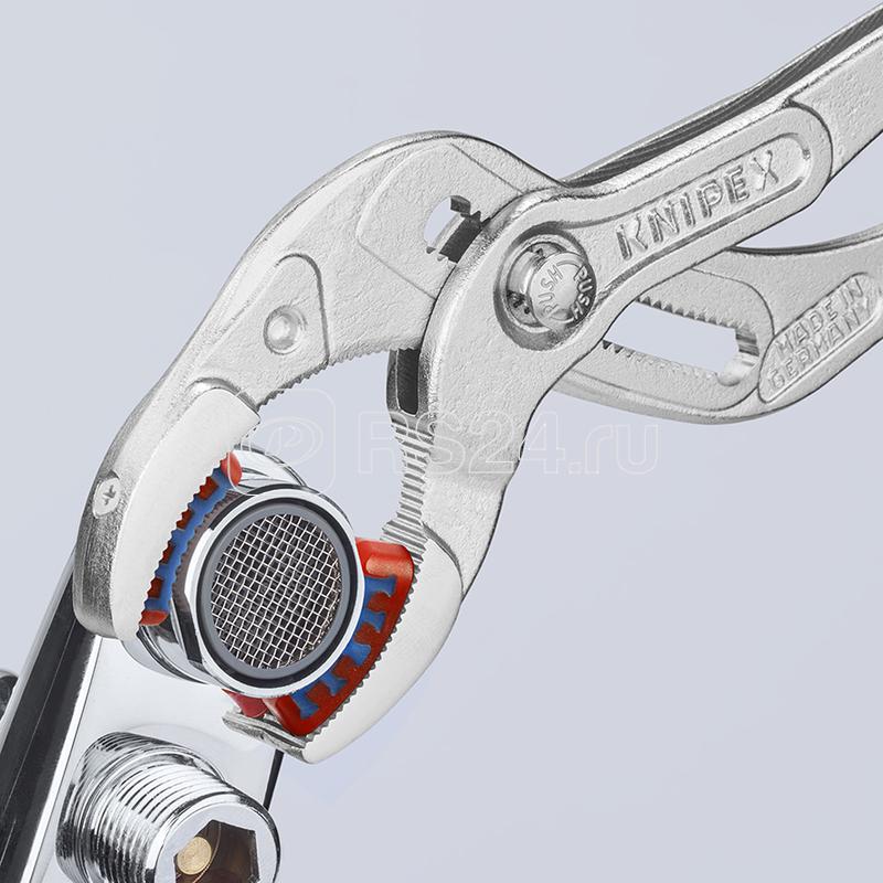 Клещи переставные трубные захватные d 10-75мм для сифонов масляных фильтров L-250мм пластиковые насадки на губках Knipex KN-8113250