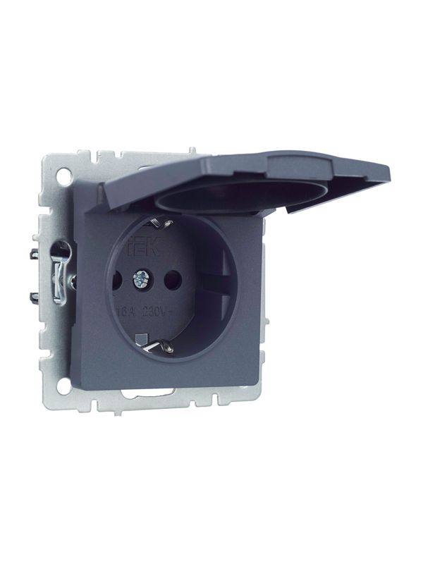 Розетка BRITE РСбш10-3-БрМ 16А IP20 с заземл. защ. шторки с крышкой механизм маренго IEK BR-R16-16-K35