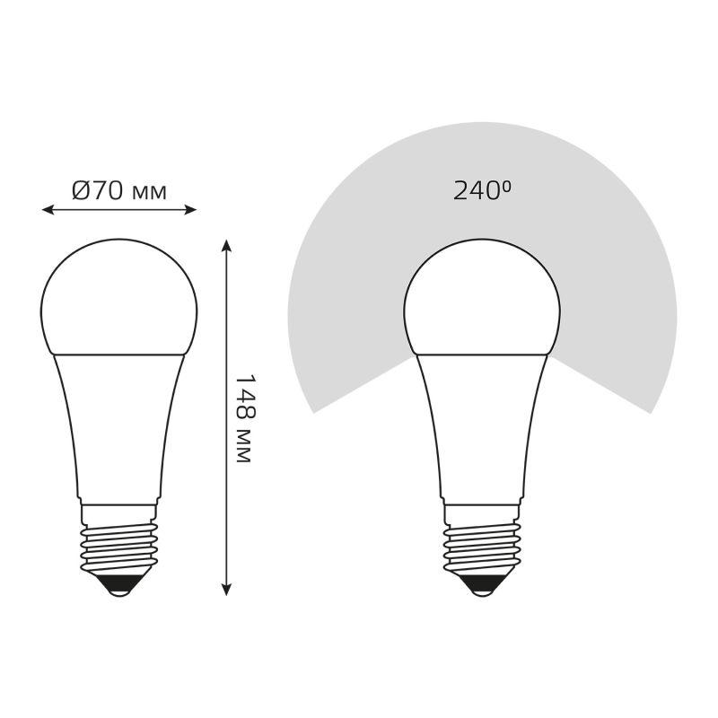 Лампа светодиодная Black 22Вт A70 грушевидная 3000К тепл. бел. E27 1900лм GAUSS 102502122