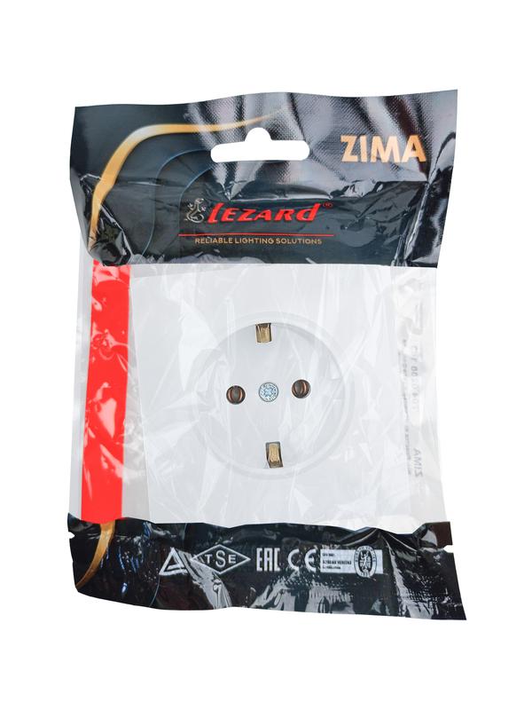 Розетка 1-мест. с/з ПБТ СП ZIMA безвинт. зажим бел. LEZARD 704-0288-122BQC