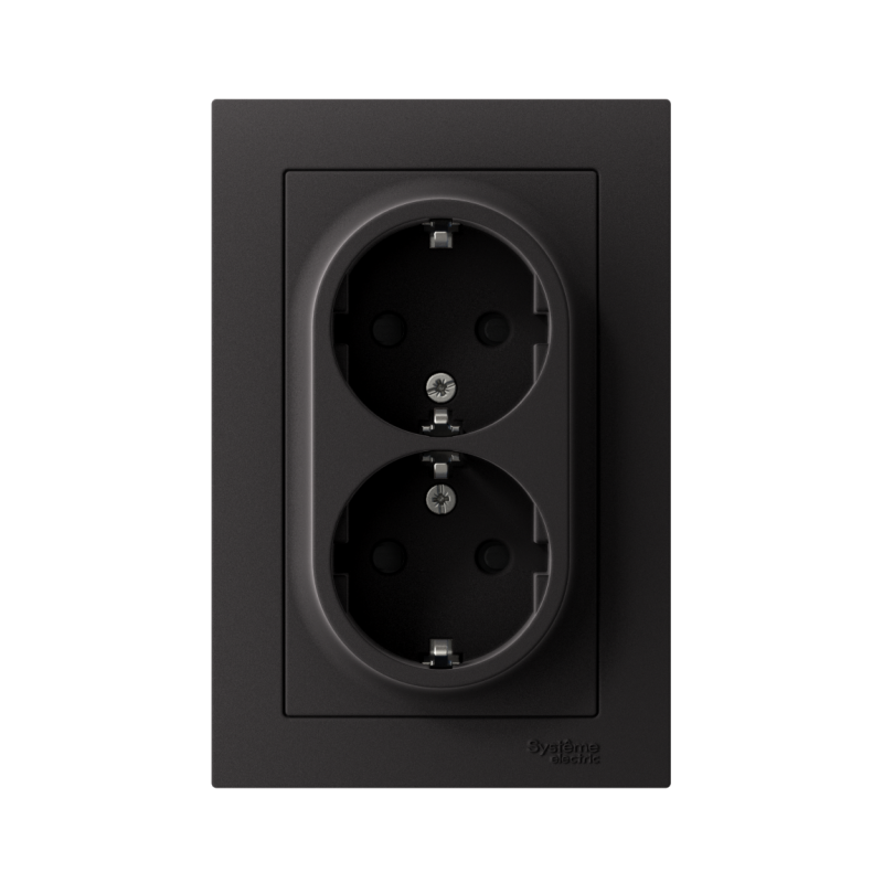 Розетка 2-м СП AtlasDesign 16А IP20 с заземл. защ. шторки в сборе карбон SE ATN001026