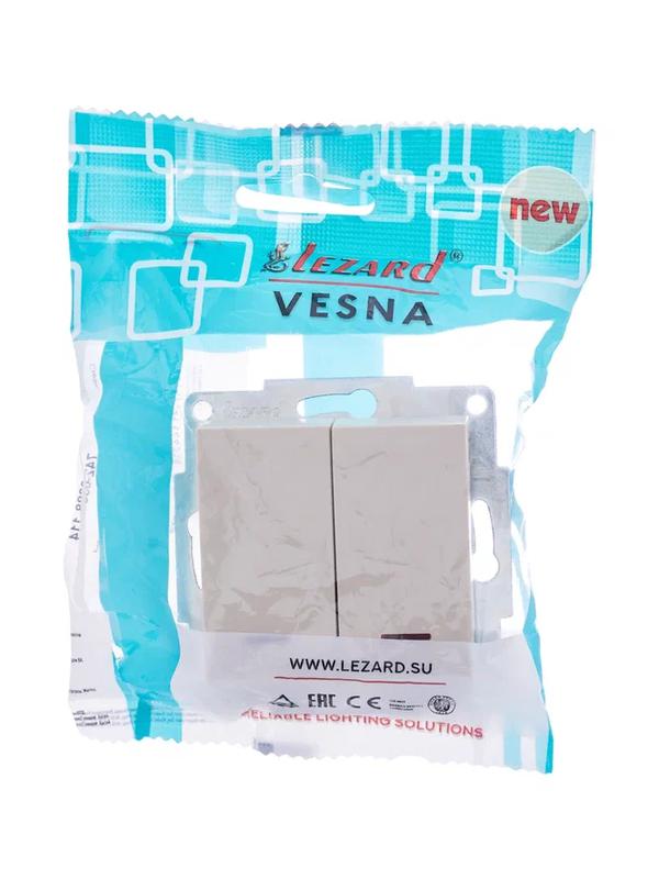 Выключатель 2-кл. СП Vesna с индикацией механизм крем. LEZARD 742-0388-112