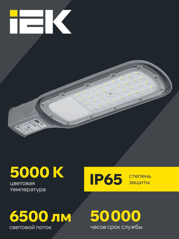 Светильник светодиодный ДКУ 1012-50Ш 5000К IP65 уличный консольный сер. IEK LDKU1-1012-050-5000-K03