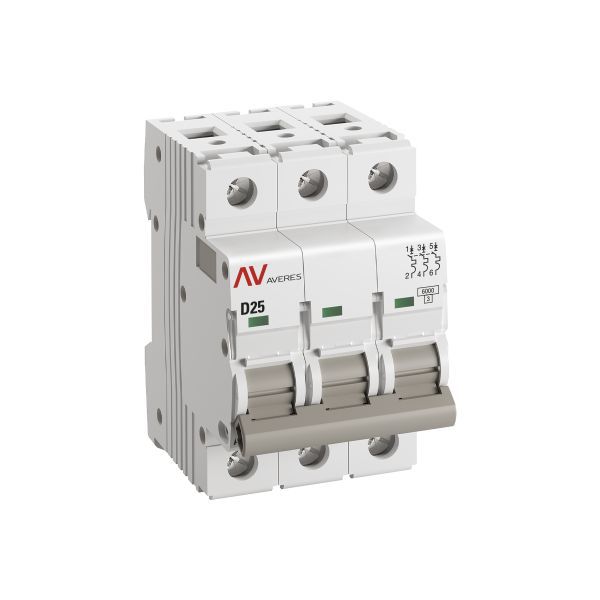 Выключатель автоматический модульный 3п D 25А 6кА AV-6 AVERES EKF mcb6-3-25D-av