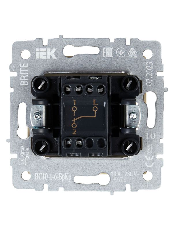 Выключатель проходной 1-кл. СП BRITE ВС10-1-6-БрКр 10А механизм беж. IEK BR-V12-0-10-K10