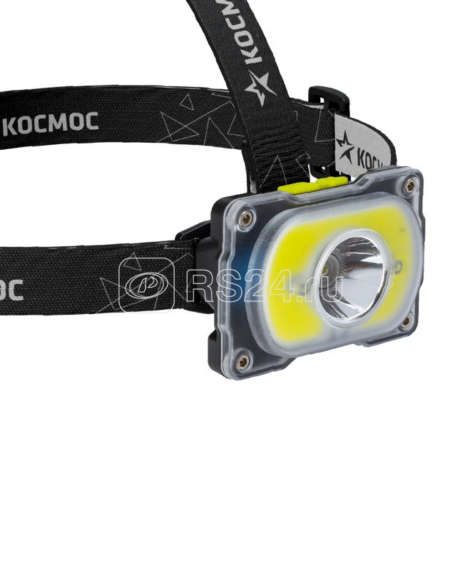 Фонарь аккумуляторный налобный 3Вт XPE LED+5Вт COB LED Li-ion 18650 1200мА.ч корпус ABS-пластик индикатор уровня заряда USB-шнур type C регулируемый эласт. ремешок КОСМОС KOC507Lit