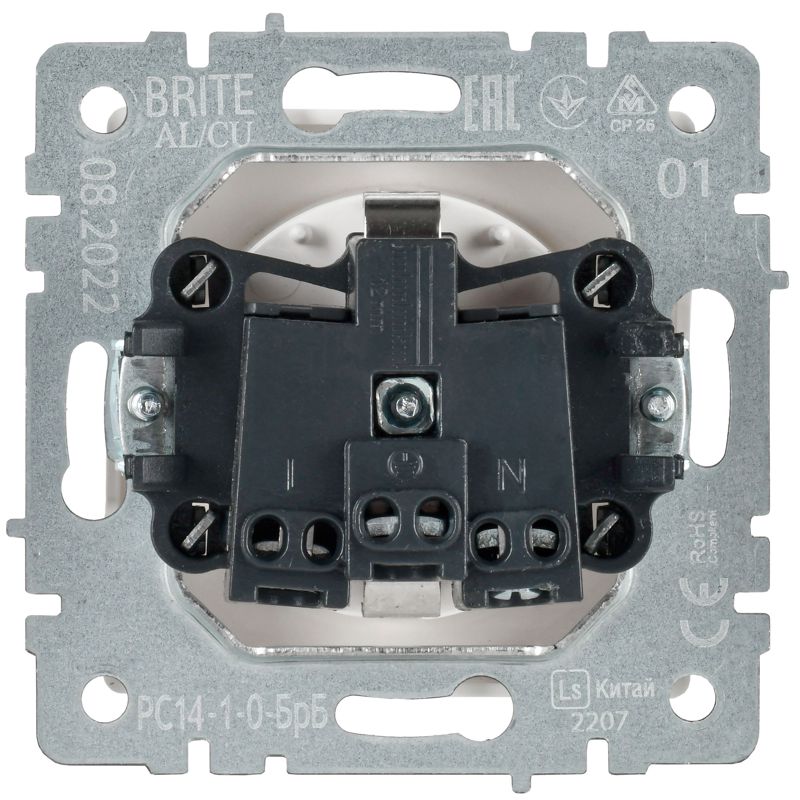 Розетка BRITE РС14-1-0-БрБ 16А с заземл. защ. шторки механизм бел. IEK BR-R14-16-K01