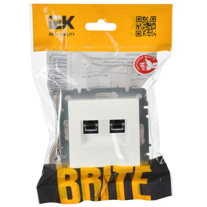 Розетка компьютерная двойн. СП RJ45 кат.5E BRITE РК10-2-БрБ механизм бел. IEK BR-K20-1-K01