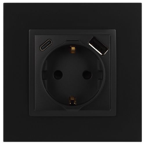 Розетка Elegance 14-4108-05 16A 250В 2P+E защ. шторки с USB type-A+C 3А 5В антрацит Эра Б0067724