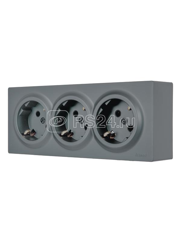 Розетка 3-мест. с заземл. LETO закрытый корпус ПБТ графит LEZARD 752-3400-127BUP