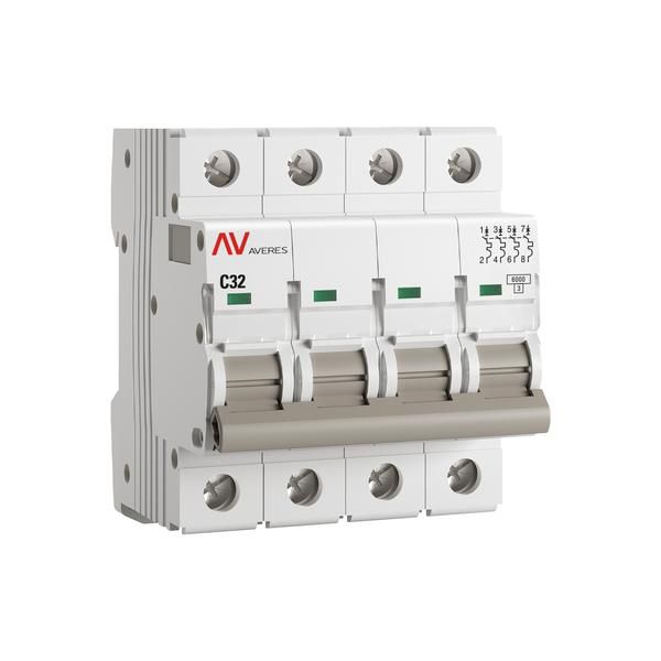 Выключатель автоматический модульный 4п C 32А 6кА AV-6 AVERES EKF mcb6-4-32C-av