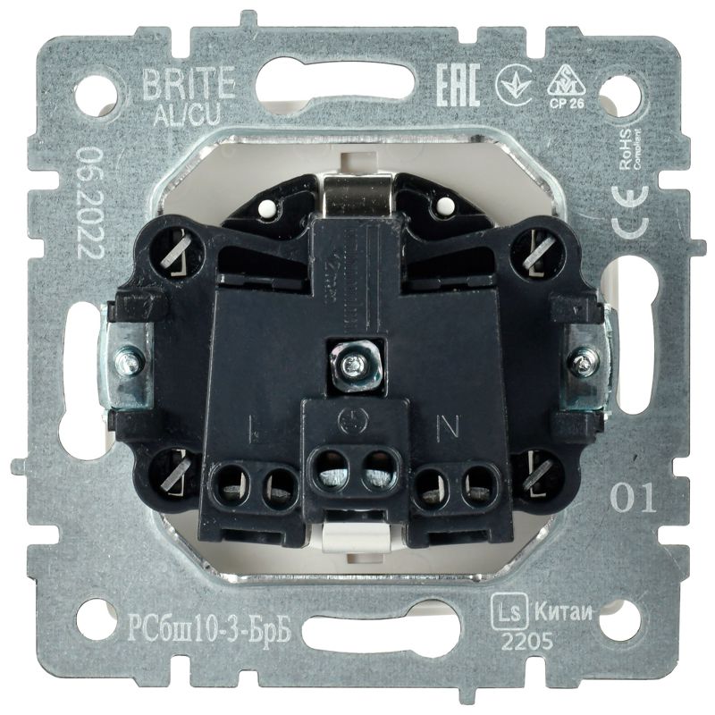 Розетка BRITE РСбш10-3-БрБ 16А IP20 с заземл. защ. шторки с крышкой механизм бел. IEK BR-R16-16-K01