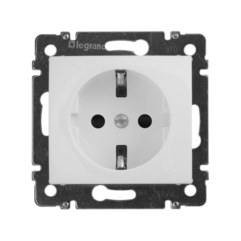 Розетка 1-м СП Valena 16А IP21 230/250В 2P+E с заземл. защ. шторки на винтах механизм бел. IEK 774421