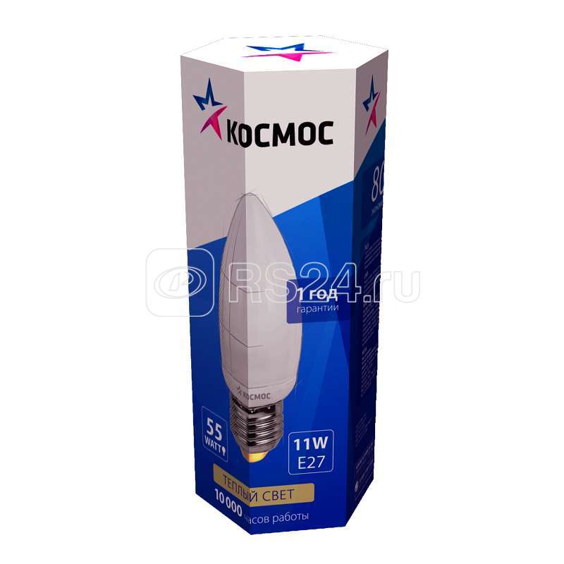 Лампа люминесцентная компакт. CS 11Вт E27 свеча 2700К СВ КОСМОС lksmCS11wE2727