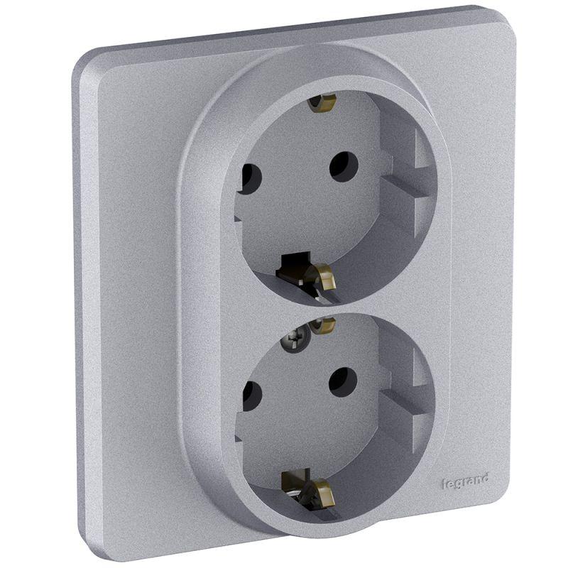 Розетка Inspiria 16А 250В 2х2P+E немецк. стандарт алюм. IEK 673752