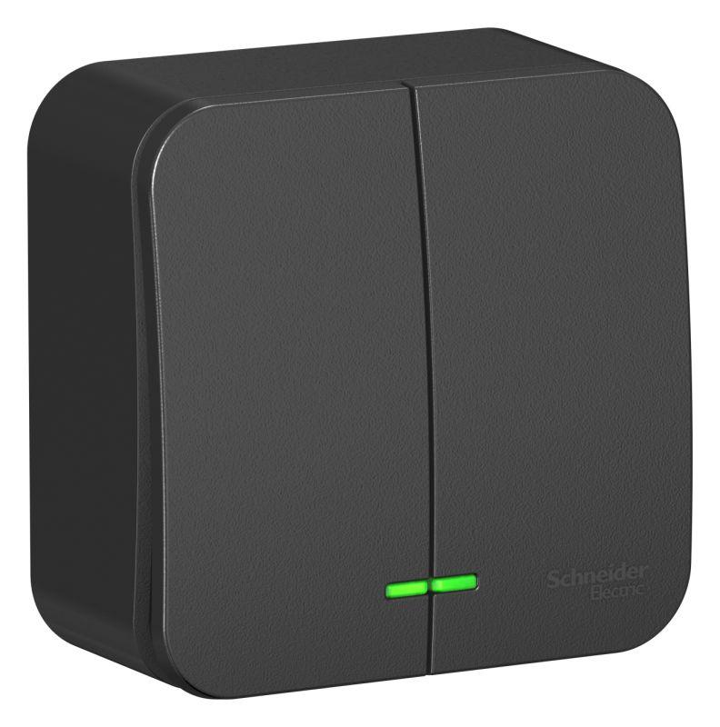 Выключатель 2-кл. ОП Blanca 10А IP20 (сх. 5) 250В с подсветкой с изолир. пластиной антрацит SE BLNVA105116