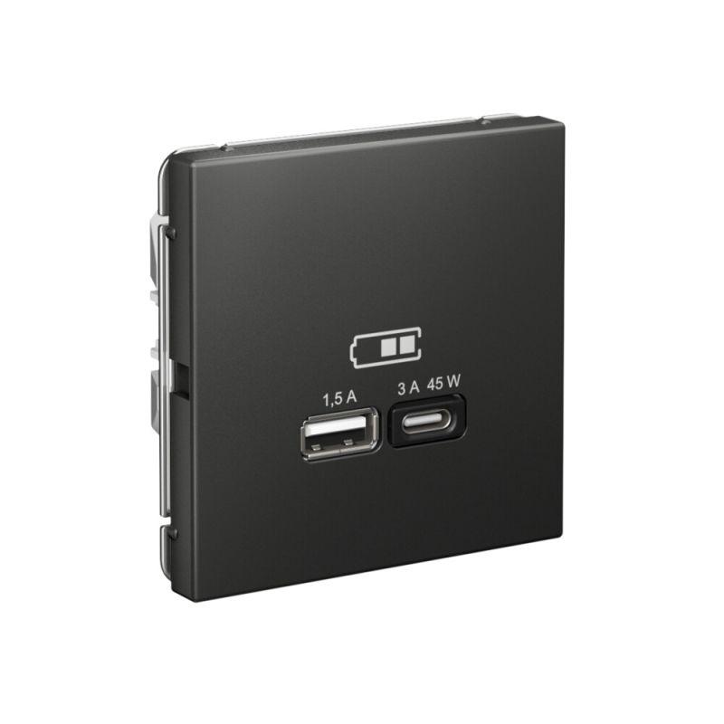 Розетка USB ArtGallery тип A+C 45Вт QC PD высокоскор. ЗУ механизм базальт SE GAL001429