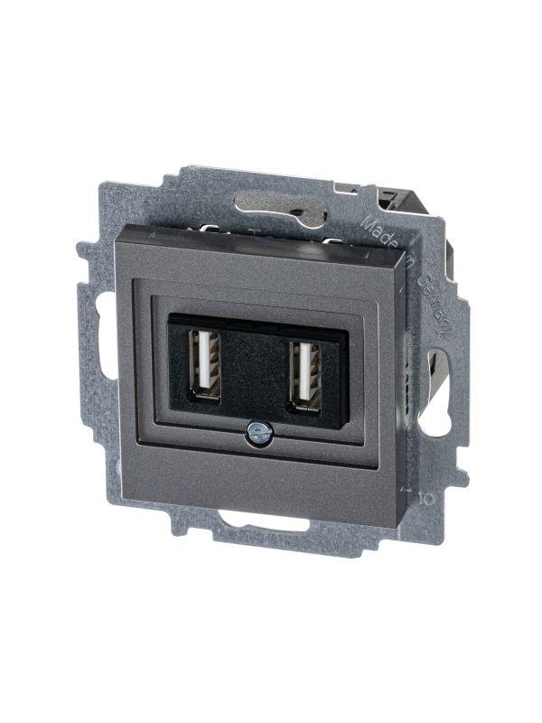 Устройство зарядное USB двойн. Levit сталь ABB 2CHH290040A6069