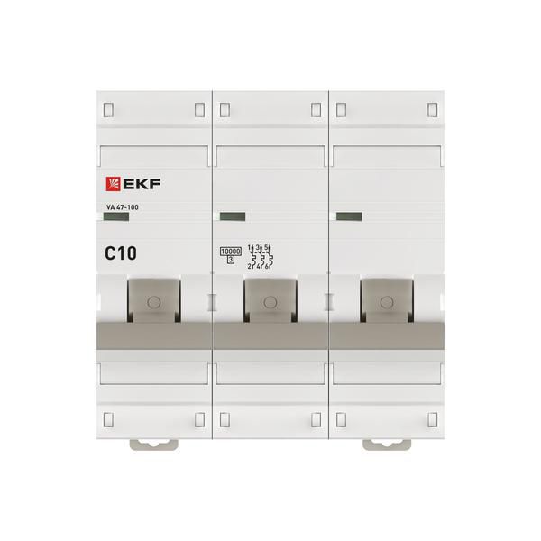 Выключатель автоматический модульный 3п C 10А 10кА ВА 47-100 PROxima EKF mcb47100-3-10C-pro