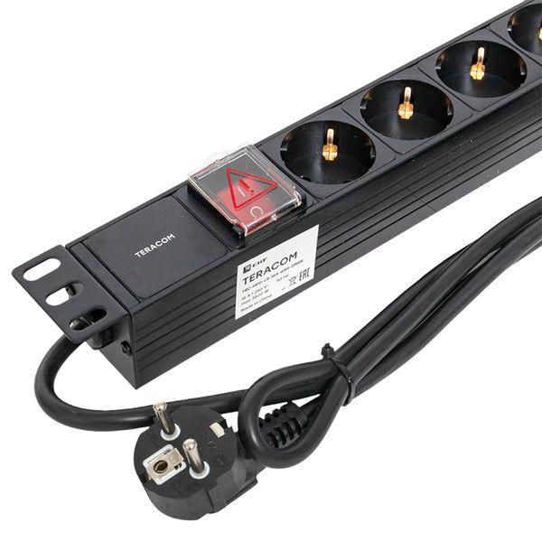 Блок PDU TERACOM 19дюйм 1U 16А/250В 6 роз. Schuko с выключат. шнур 2м 3х1.5кв.мм вилка Schuko корпус пластик черн. EKF TRC-HPD-LS-16A-6SH-2MSH