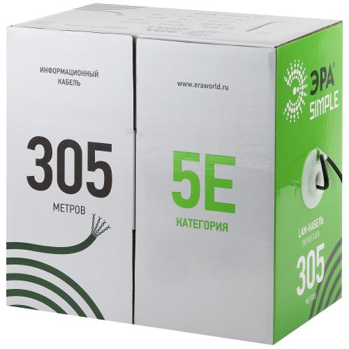 Кабель витая пара U/UTP кат.5E 4х2х24AWG solid CCA PVC Simple сер. (м) Эра Б0044434