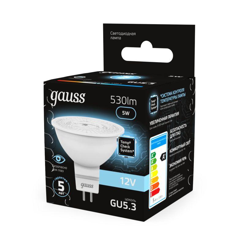 Лампа светодиодная Black 5Вт MR16 софит 4100К нейтр. бел. GU5.3 530лм DC 12В GAUSS 201505205