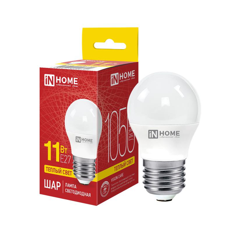Лампа светодиодная LED-ШАР-VC 11Вт шар 3000К тепл. бел. E27 1050лм 230В IN HOME 4690612020600