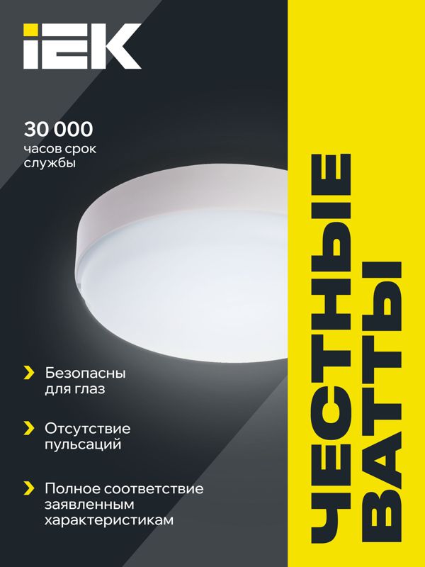 Светильник светодиодный ДПО 4002 12Вт 4000К IP54 круг бел. IEK LDPO0-4002-12-4000-K01