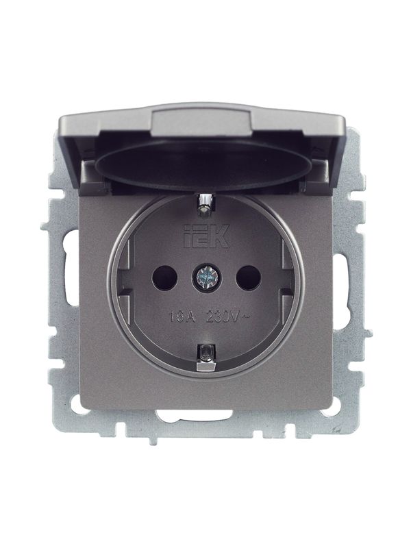 Розетка BRITE РСбш10-3-БрС 16А IP20 с заземл. защ. шторки с крышкой механизм сталь IEK BR-R16-16-K46